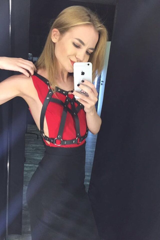 Stylish Leather Fantasy Harness Bustier
