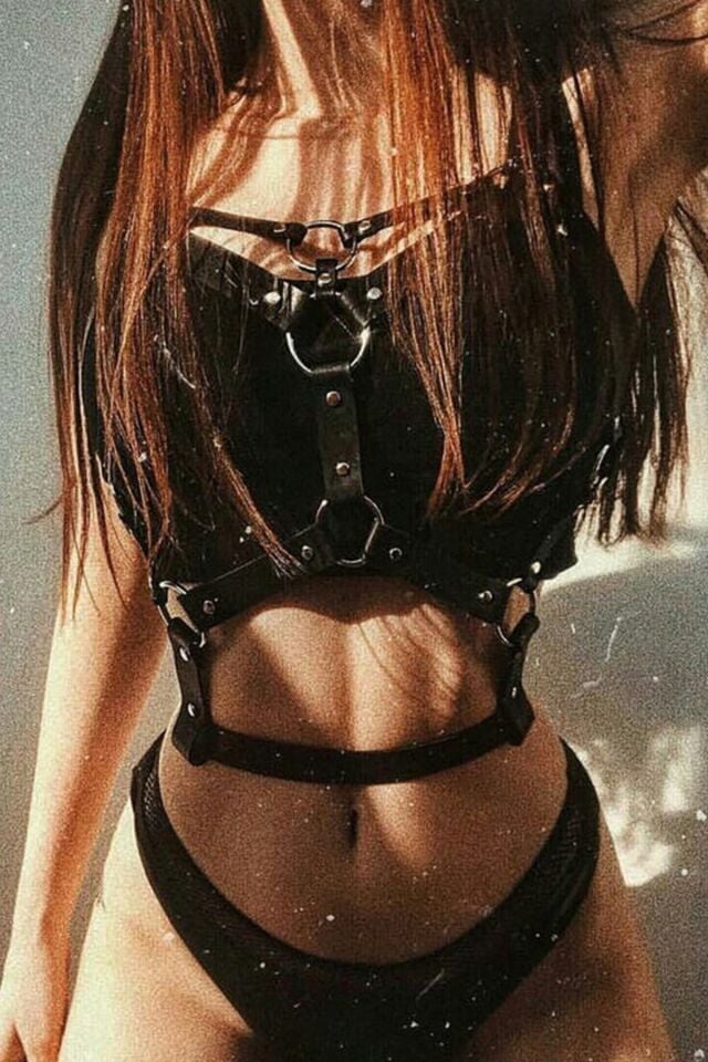 Open Chest Leather Fantasy Harness Bustier Bra