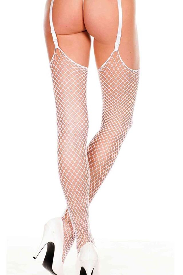 White Fishnet Garter Stockings