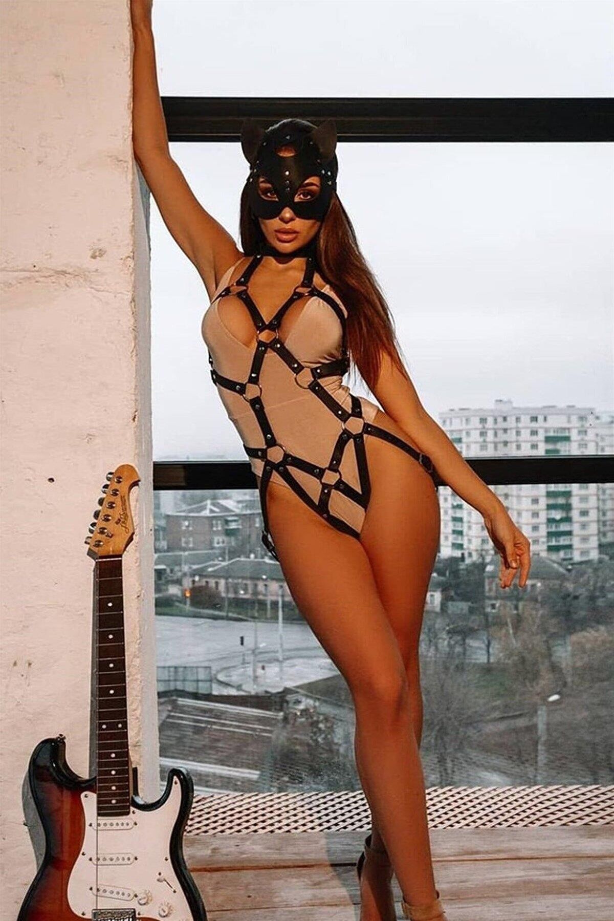 Fantezi Body Harness Maske Takımı