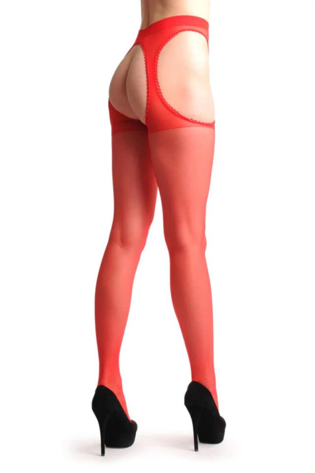 Red Lace Edged Private Area Open Pantyhose
