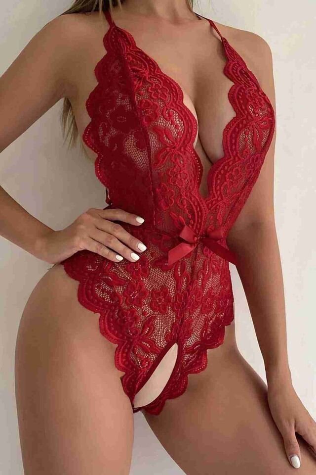 Private Area Open Lace Red Fantasy Babydoll